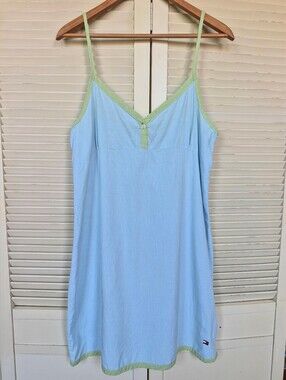 Vintage Y2K Tommy Hilfiger Gingham Slip Dress Pastels Size Large 100% Cotton